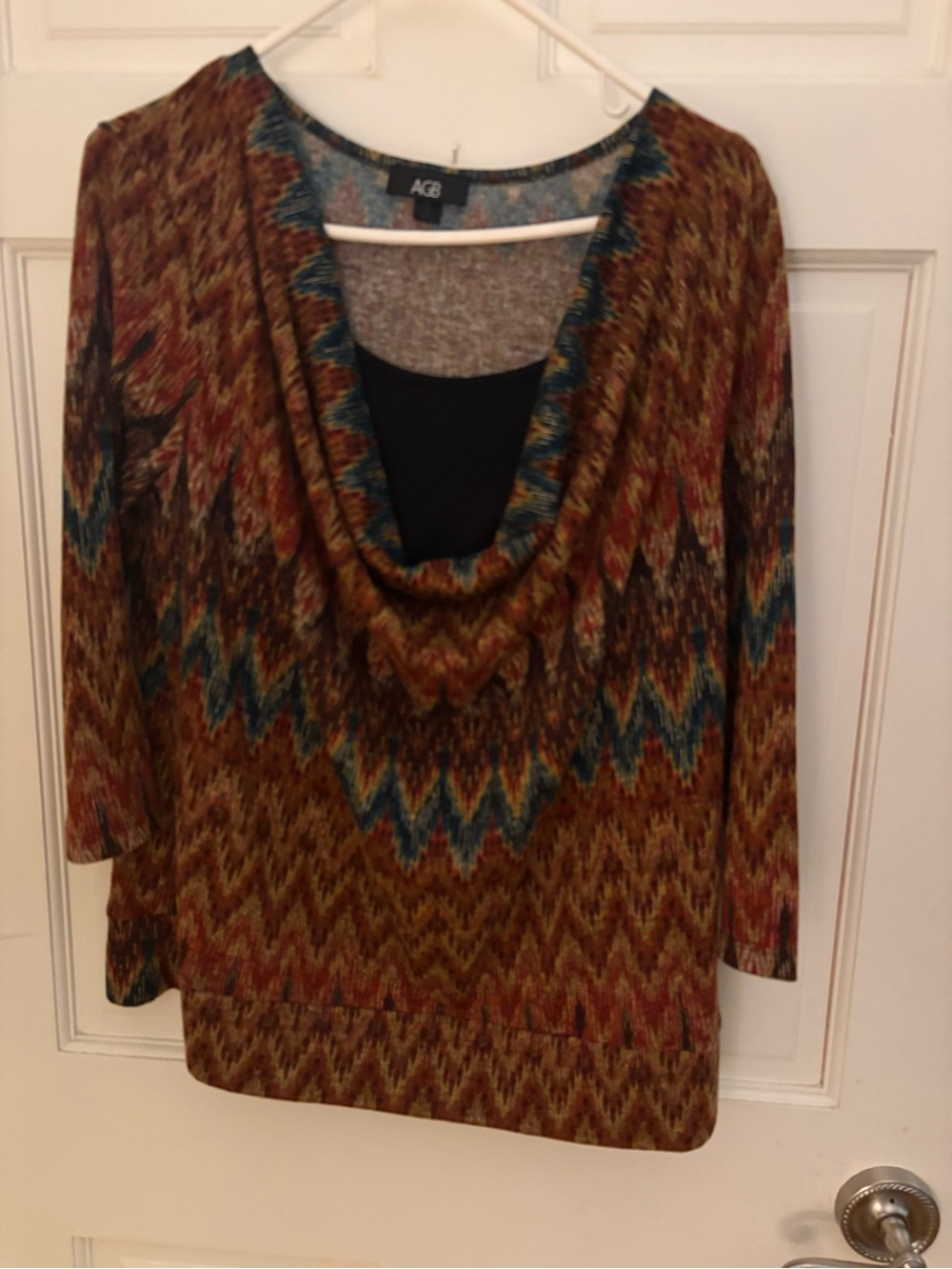 AGB Multicolor Chevron Cowl Neck Sweater with Teal Accents